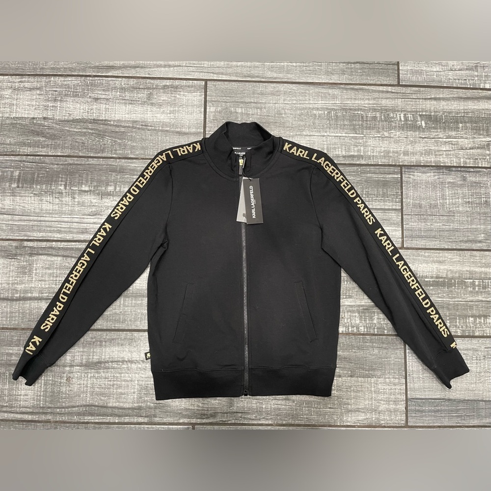 KARL LAGERFELD PARIS Women Black Block Letter Jacket Size S NWT